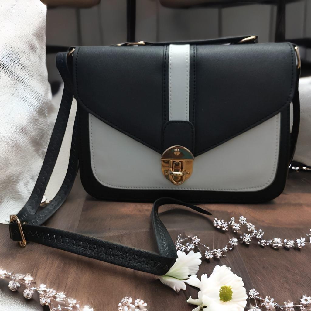Women's Dual Color Sling Handbag (Black) - LukDope India